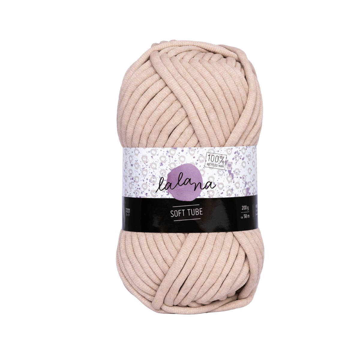 lalana Soft Tube Garn Beige – 200 g, 58 m, Nadel 7 mm, 80% Baumwolle, 20% andere Fasern, 1 Stk.