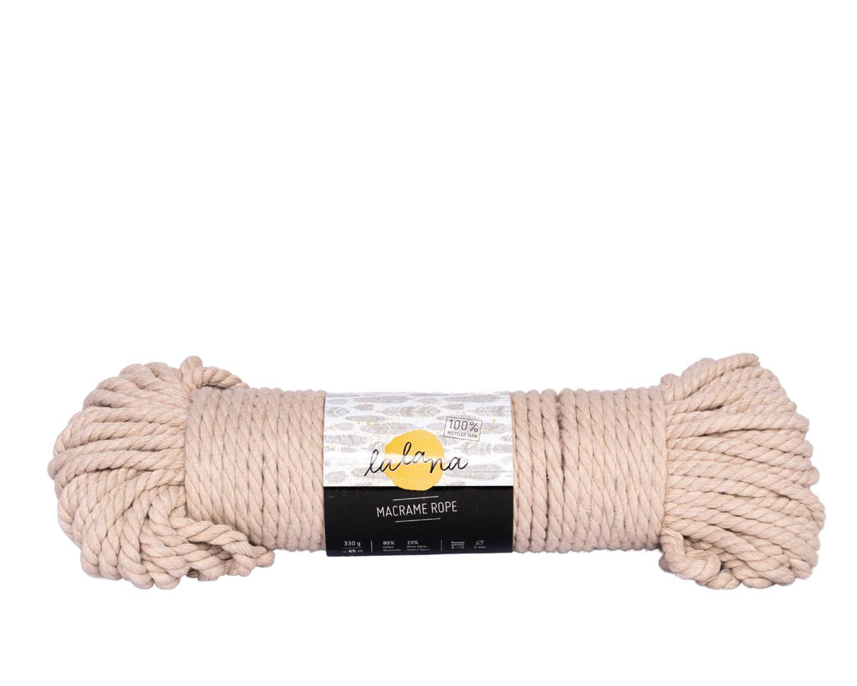 lalana Makramee-Kordel Beige – Ø 5 mm, 330 g, 30 m, 80% Baumwolle/20% andere Fasern