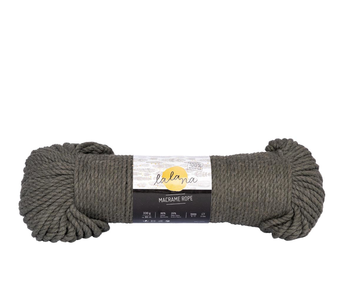 lalana Makramee-Kordel Khaki – Ø 3 mm, 330 g, 90 m, 80% Baumwolle/20% andere Fasern