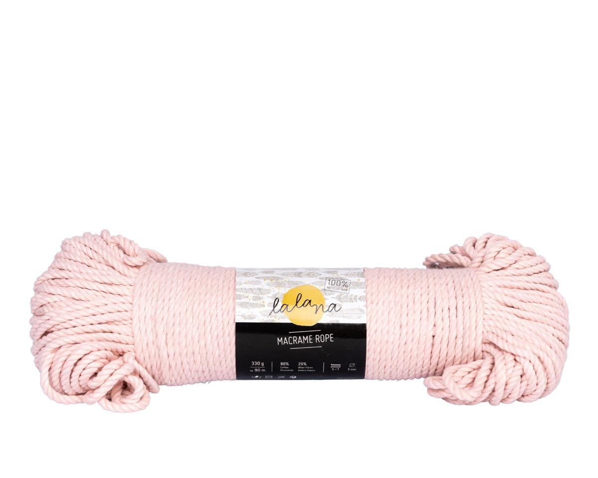 lalana Makramee-Kordel Hellrosa – Ø 3 mm, 330 g, 90 m, 80% Baumwolle/20% andere Fasern