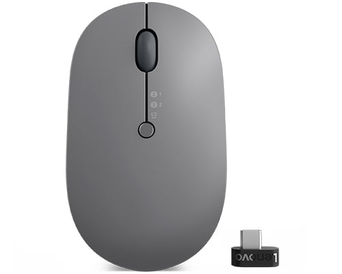 Lenovo Go Multi-Device Wireless – Maus – Kabellos (Bluetooth/2,4 GHz), 2400 DPI, beidhändig, Grau