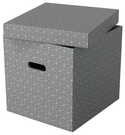Esselte Cube Archivschachtel A4 – mit Griffloch, 320 × 315 × 365 mm, Grau, Karton, 3er Pack