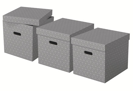 Esselte Cube Archivschachtel A4 – mit Griffloch, 320 × 315 × 365 mm, Grau, Karton, 3er Pack