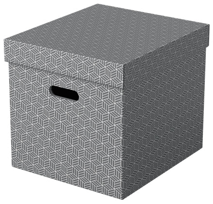 Esselte Cube Archivschachtel A4 – mit Griffloch, 320 × 315 × 365 mm, Grau, Karton, 3er Pack