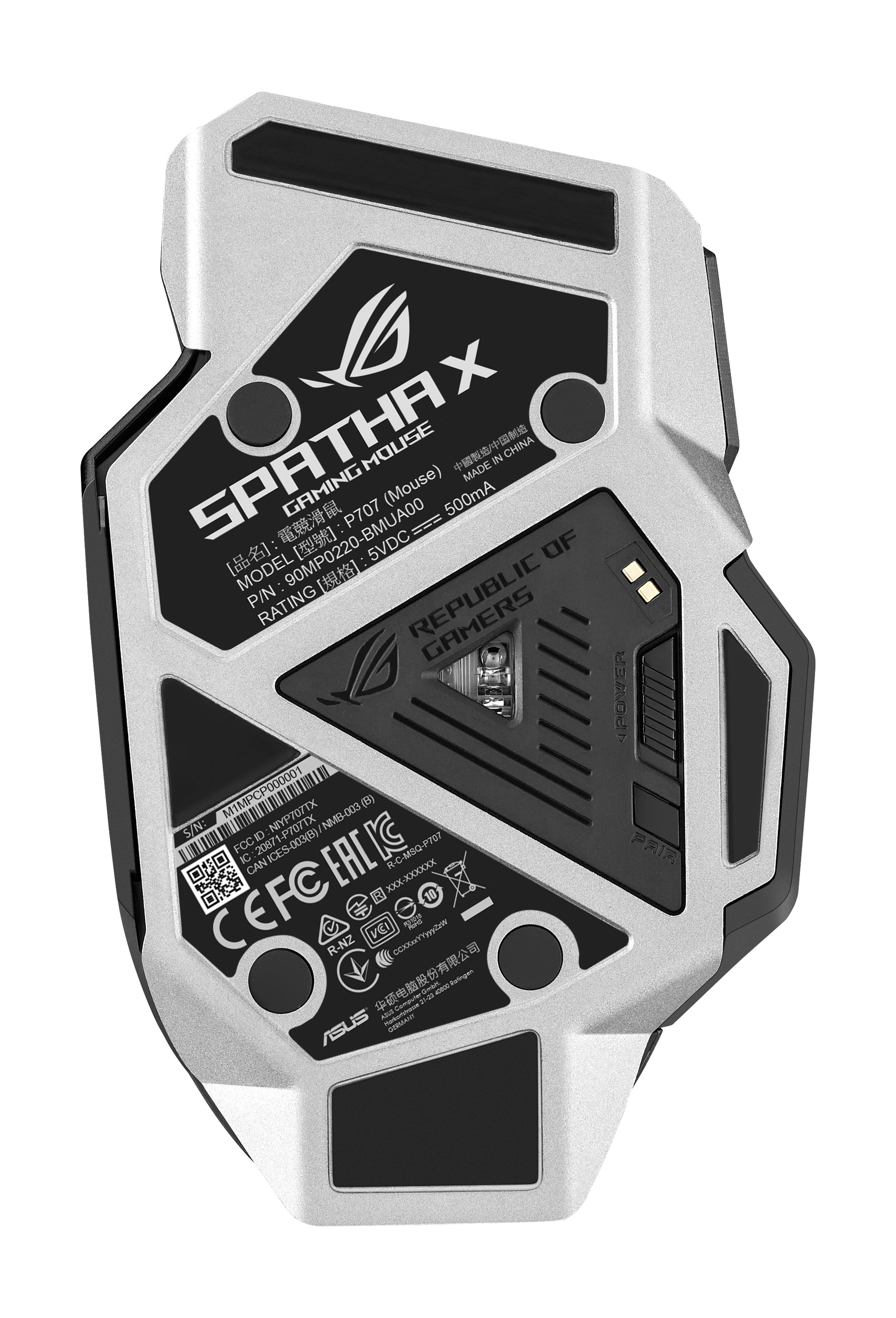 ASUS ROG Spatha X Gaming-Maus – kabellos, 1'000 Hz, 12 Tasten, für Rechtshänder, RGB-Beleuchtung, schwarz