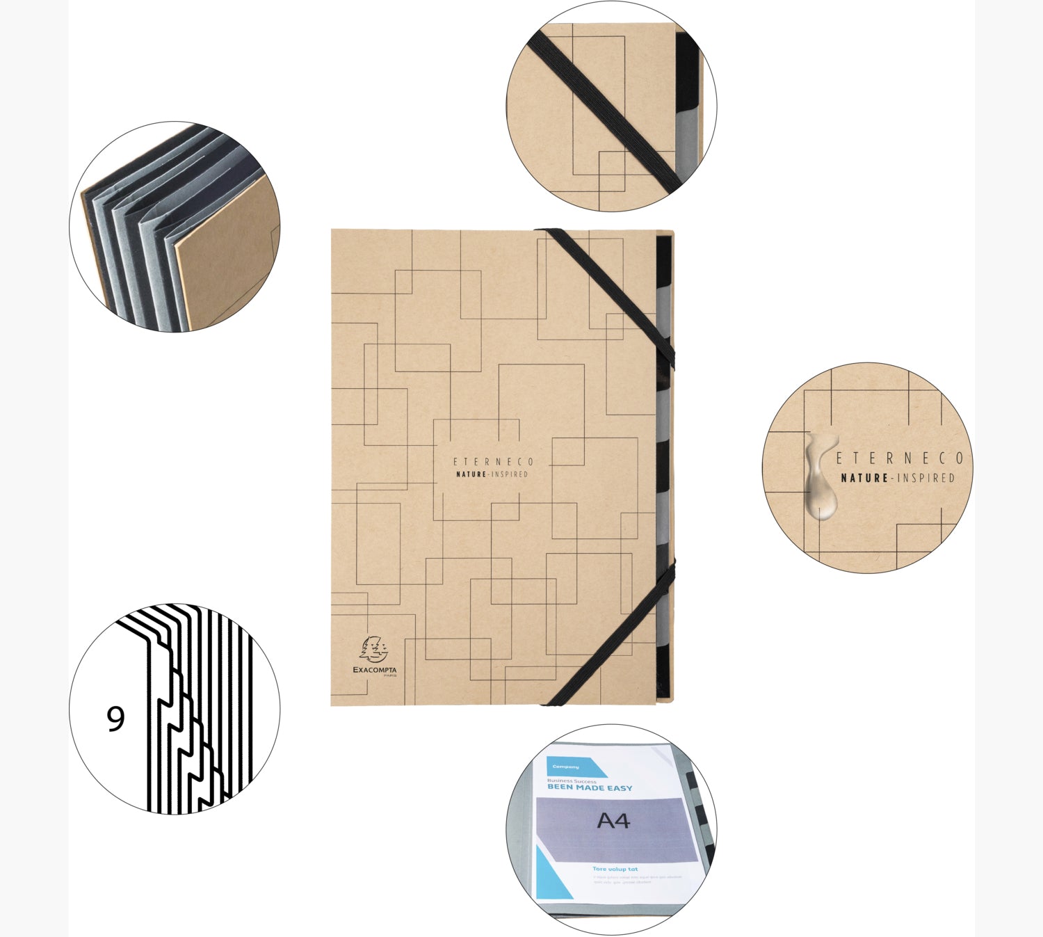 Exacompta Eterneco A4 Fächermappe – 9 Fächer, Gummiband, Karton, Braun