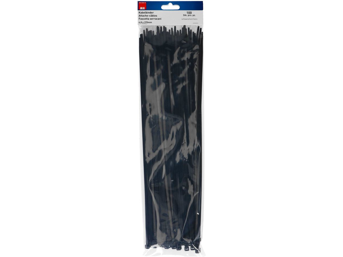 Max Hauri AG Max Hauri Kabelbinder, 370×4,8 mm, 100er-Pack – Schwarz