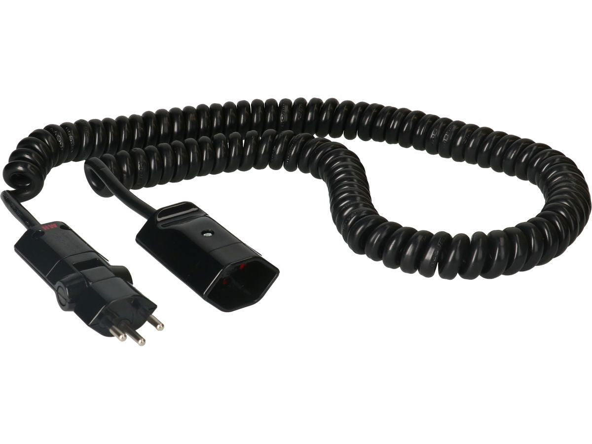 Max Hauri AG Max Hauri Verlängerungskabel T12–T13, 3,5 m, 1 mm², spiralförmig, Drehwinkelstecker – schwarz