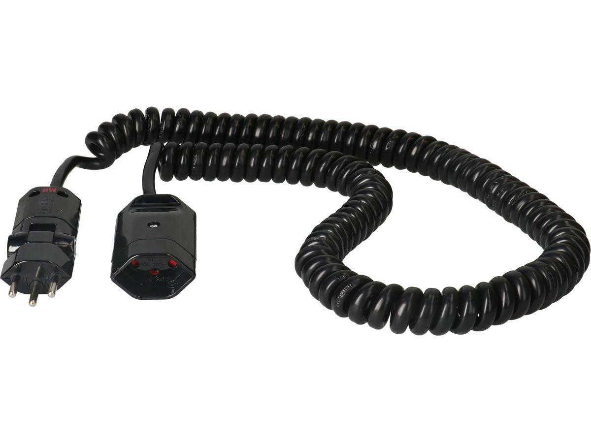 Max Hauri AG Max Hauri Verlängerungskabel T12–T13, 3,5 m, 1 mm², spiralförmig, Drehwinkelstecker – schwarz