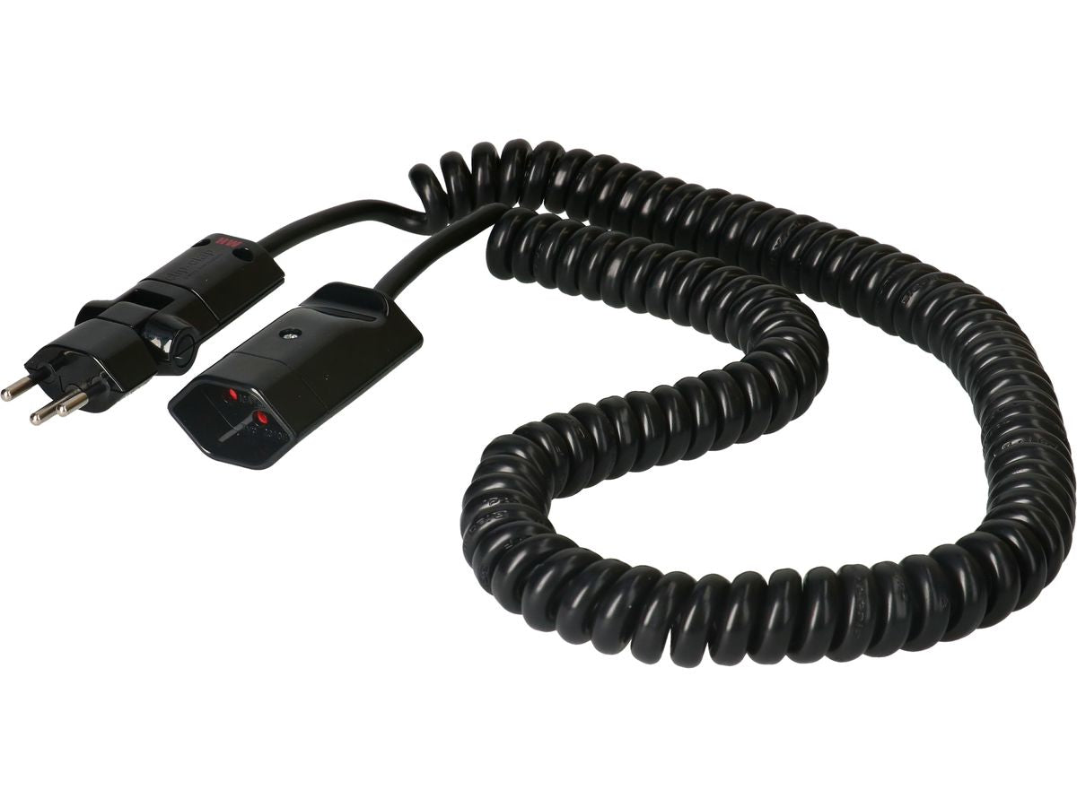 Max Hauri AG Max Hauri Verlängerungskabel T12–T13, 3,5 m, 1 mm², spiralförmig, Drehwinkelstecker – schwarz