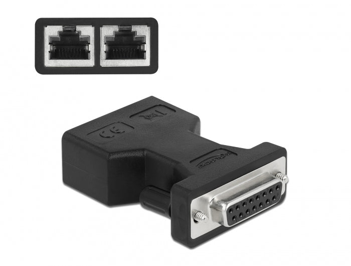 DeLOCK D-Sub 15 zu 2× RJ-45 Adapter – seriell (DA-15 → 2× RJ-45) – Schwarz