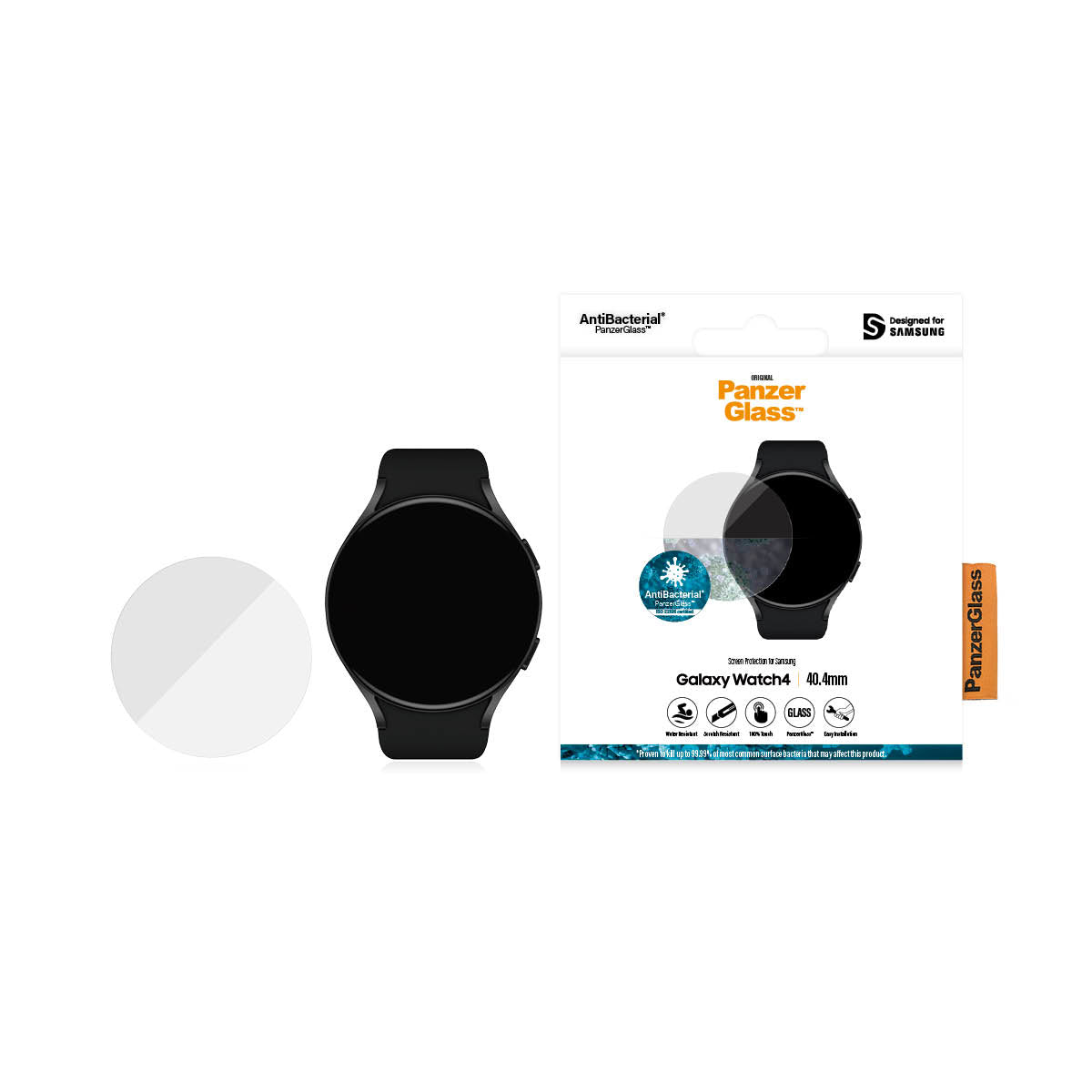 PanzerGlass Displayschutz (Panzerglas), Antibakteriell – für Galaxy Watch 4 40 mm