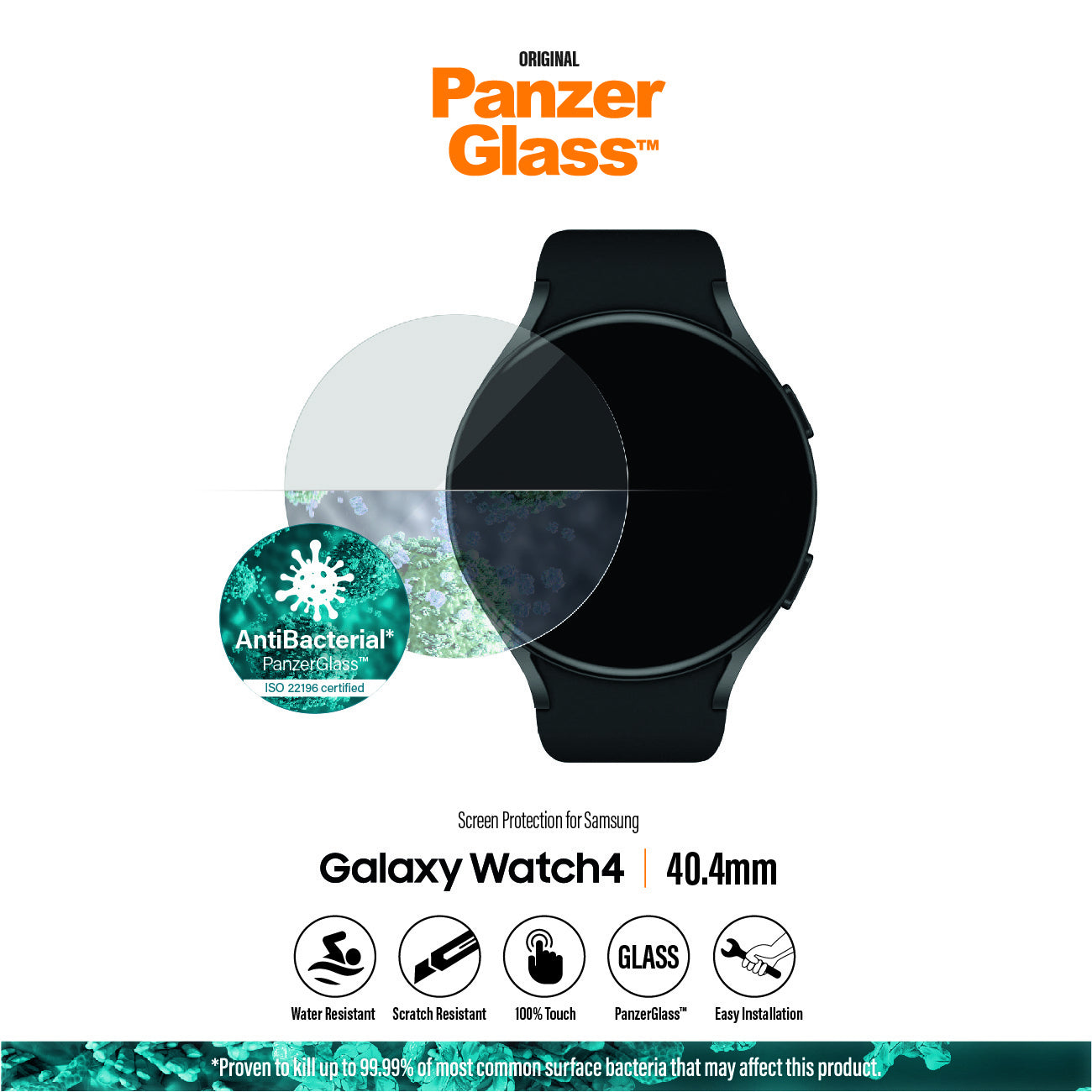 PanzerGlass Displayschutz (Panzerglas), Antibakteriell – für Galaxy Watch 4 40 mm