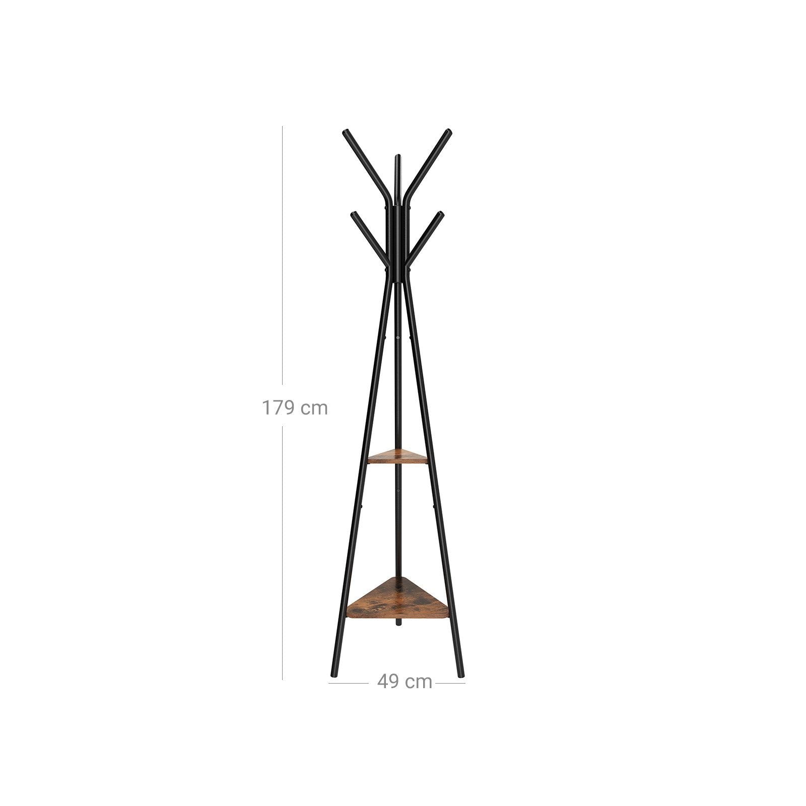Vasagle Garderobenständer – 5 Haken, Stahl/MDF, Braun/Schwarz, 49 × 49 × 179 cm