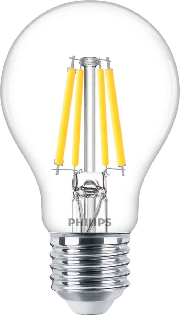 Philips LED-Leuchtmittel E27 A-Form – 470 lm, 3,4 W, Warmweiss 2700 K – IP44 – 1 Stk. – klar