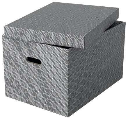Esselte Archivschachtel A3 – mit Griffloch, abnehmbarem Deckel, 355 × 305 × 510 mm, grau, Karton, 3er Pack
