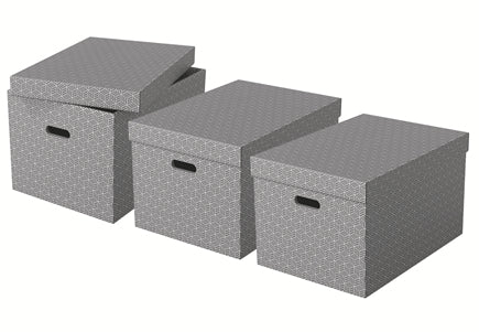 Esselte Archivschachtel A3 – mit Griffloch, abnehmbarem Deckel, 355 × 305 × 510 mm, grau, Karton, 3er Pack