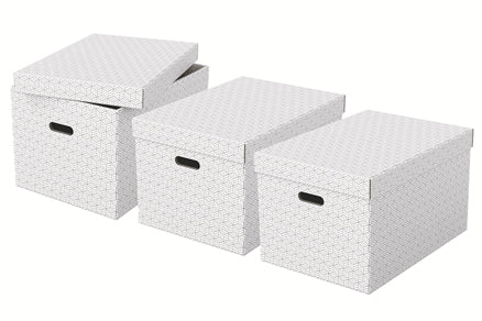 Esselte Archivschachtel A3 – Karton, weiss, mit Griffloch, 355 × 305 × 510 mm, 3er Pack