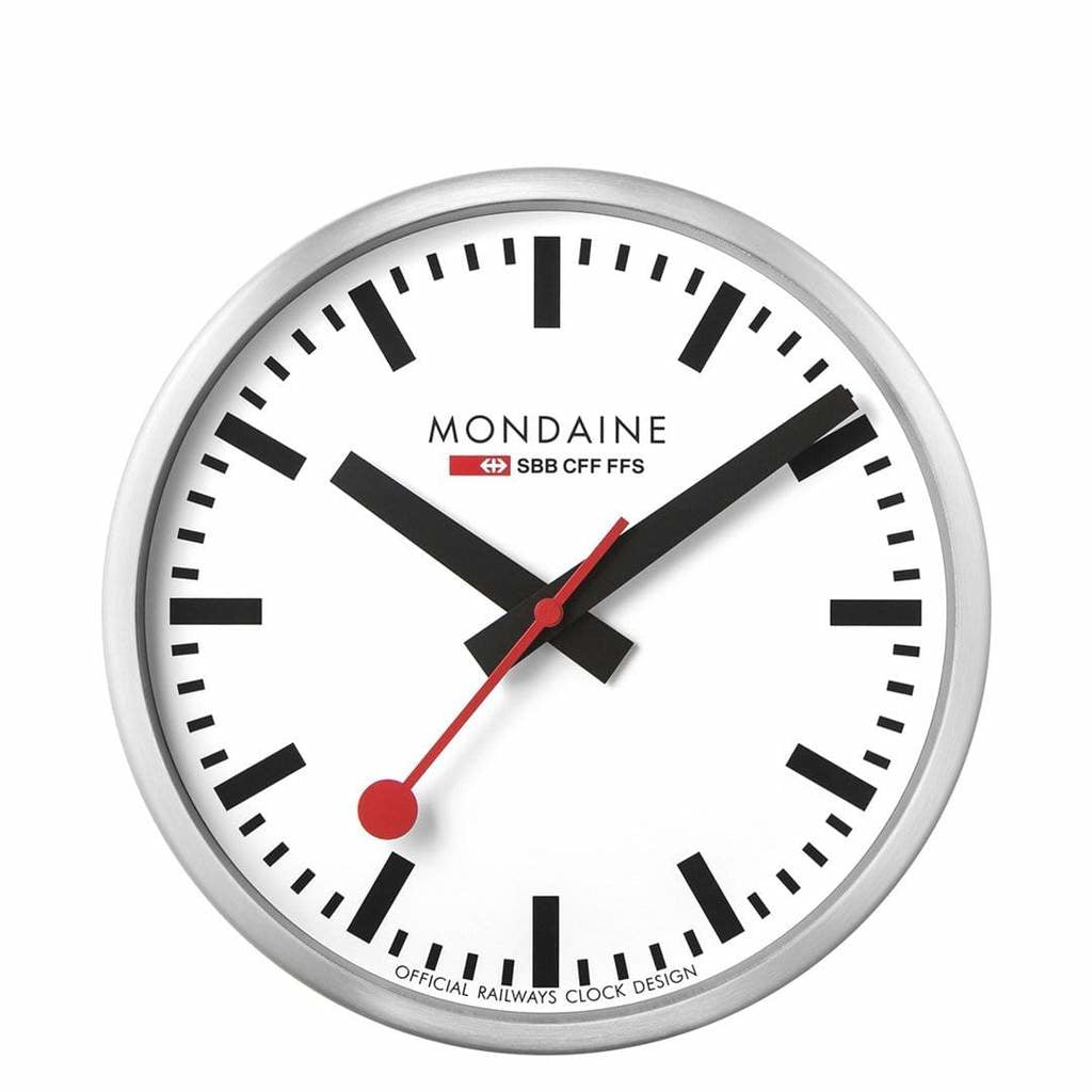 Mondaine A990.16SB Wanduhr – Analog, Lautlos, Ø 25 cm, Silber, Aluminium