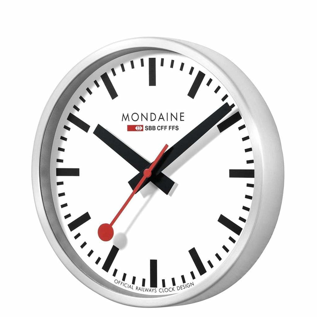 Mondaine A990.16SB Wanduhr – Analog, Lautlos, Ø 25 cm, Silber, Aluminium