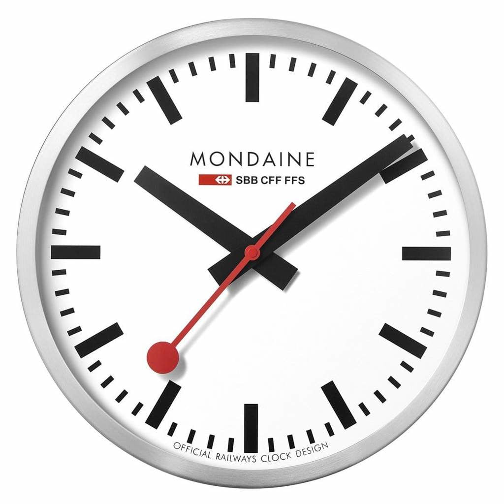 Mondaine Wanduhr – Ø 40 cm, silber, Glas, lautlos