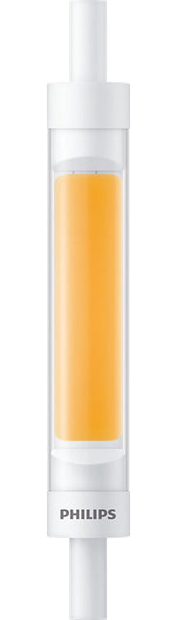 Philips LED-Leuchtmittel R7s, Stabform 118 mm – Warmweiss 3000 K, 810 lm, 7,2 W, 300° – 1 Stk. – Weiss, klar