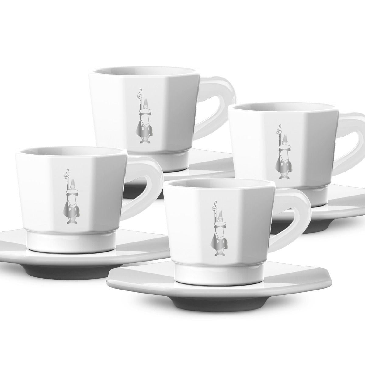 Bialetti Espressotasse RTATZ402 – 4er Set, 80 ml, Porzellan, Weiss, mit Unterteller