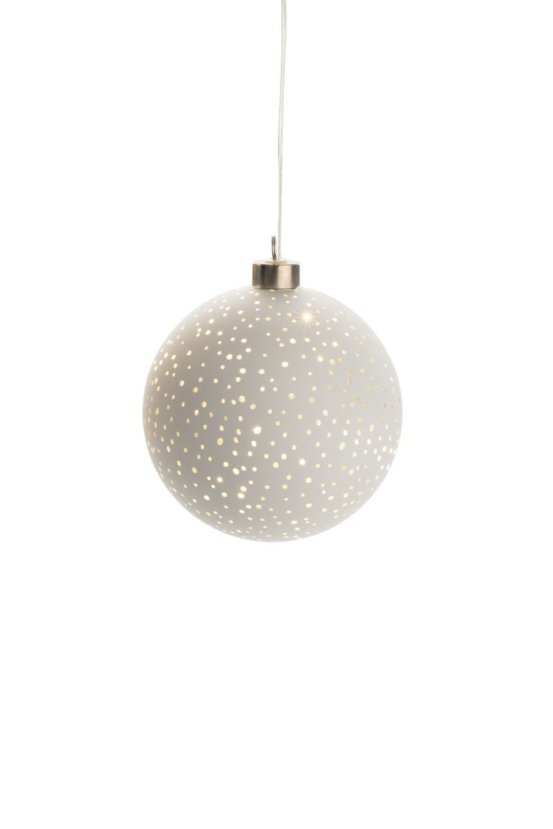 STT Dekorationskugel Glamour Ball – Ø 12 cm, Warmweiss, Batteriebetrieb, Timer 6/18 h, 3×AA, Weiss
