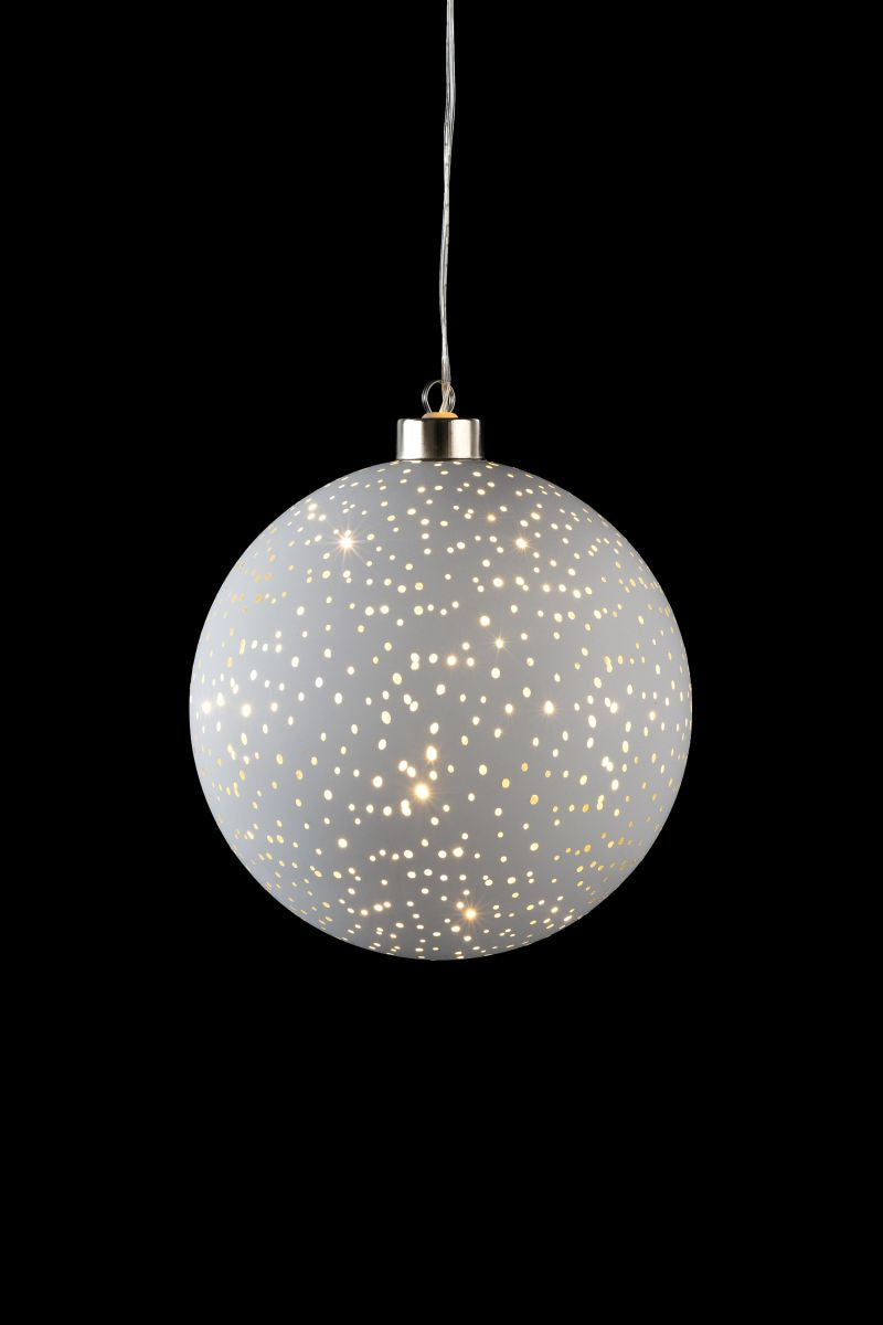 STT Glamour Ball Dekorationsfigur – Ø 15 cm – Glas, Weiss, Akku, 10 LEDs, Timer (6/18 h)