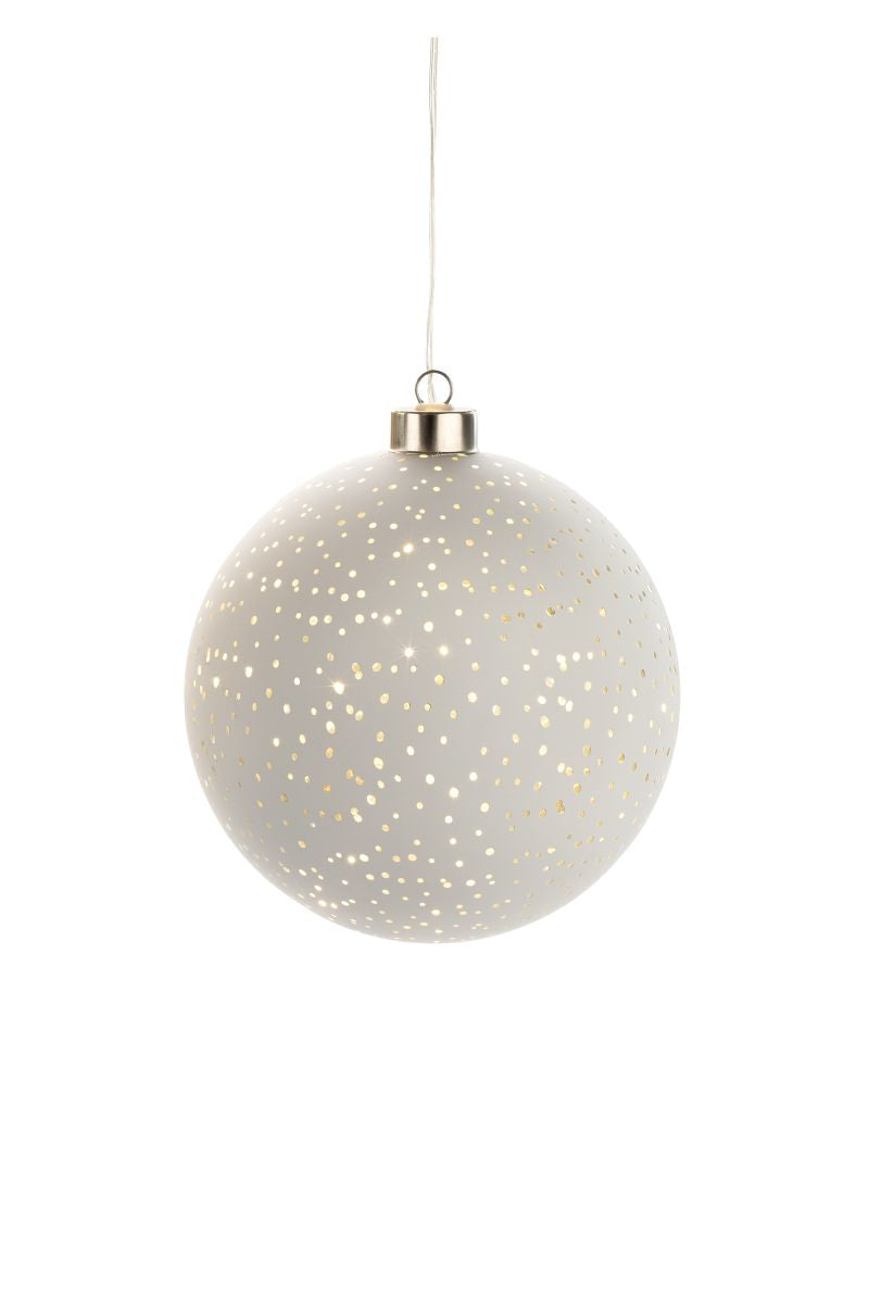 STT Glamour Ball Dekorationsfigur – Ø 15 cm – Glas, Weiss, Akku, 10 LEDs, Timer (6/18 h)