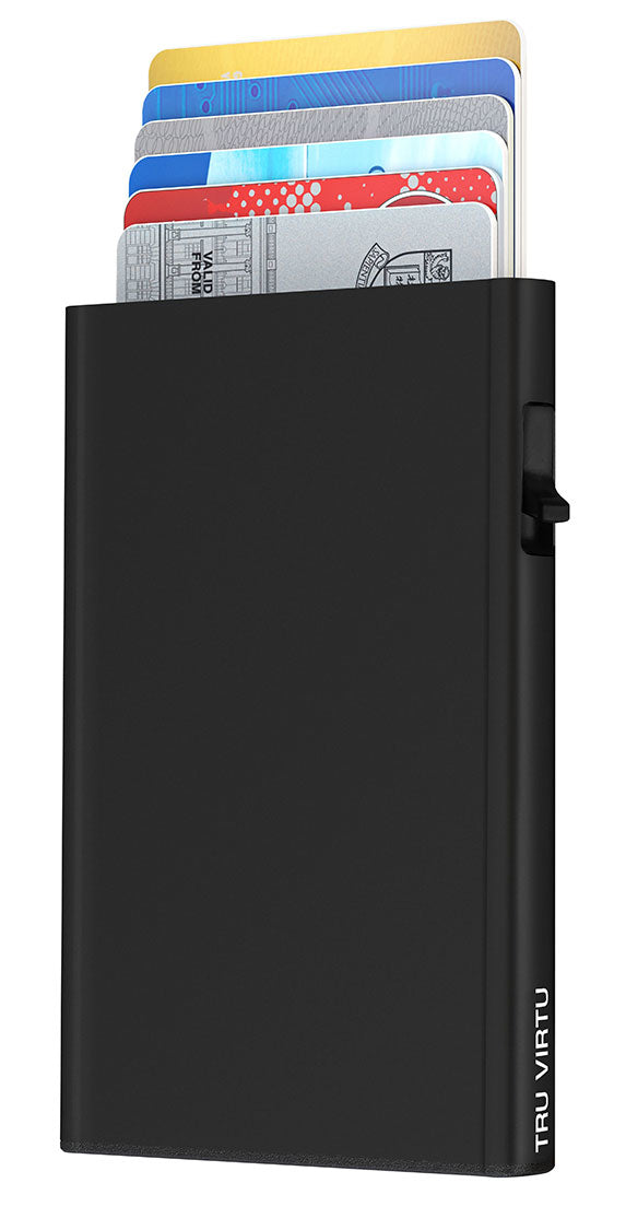 TRU VIRTU Kartenetui – RFID-Schutz – 65×99×9 mm – Aluminium – Schwarz