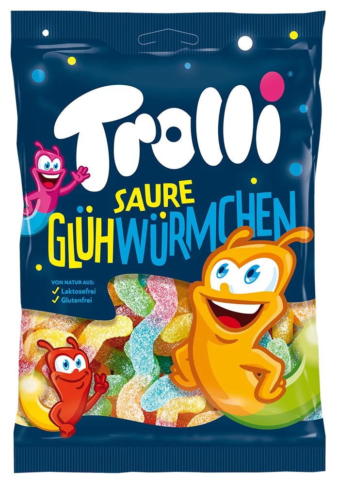 Trolli Saure Glühwürmchen Gummibonbons – Kirsche, Traube, Zitrone, Limette, Orange, Erdbeere – 200 g