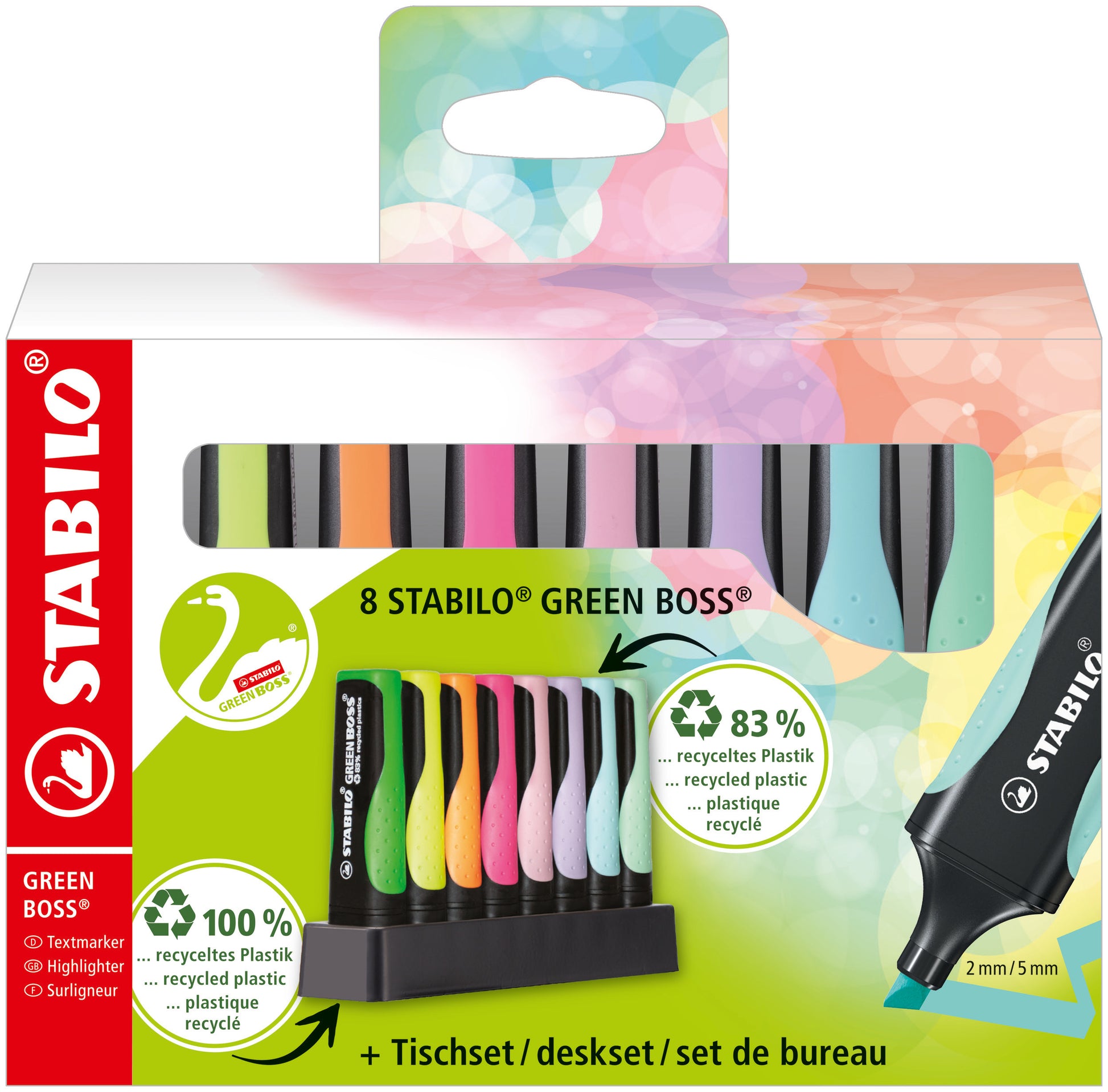 STABILO Textmarker Desktop Set 8 Farben – Keilspitze, 2–5 mm, nachfüllbar