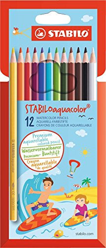 STABILO Aquarellfarbstifte aquacolor – Minen-Ø 2,8 mm, 12 Farben, im Kartonetui