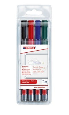 Edding Whiteboard-Marker 361 – Rundspitze 1 mm – 4er-Set – sortiert – trocken abwischbar