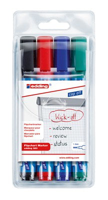 Edding Flipchart-Marker 383 – Keilspitze 1-5 mm – Sortiert – 4er-Set – Nachfüllbar