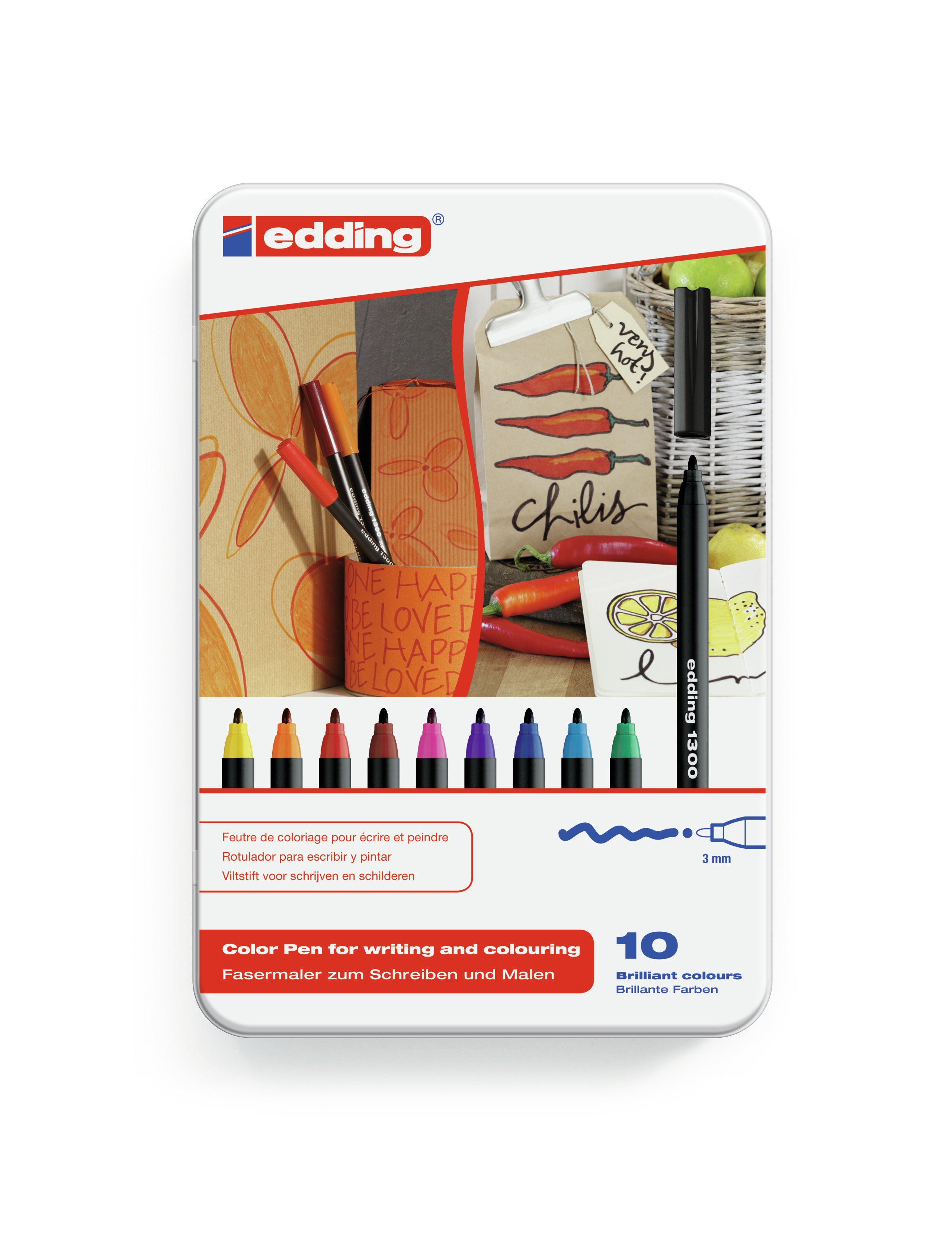 Edding Filzstifte – Pinselspitze, 2 mm, wasserbasiert, 10er Set