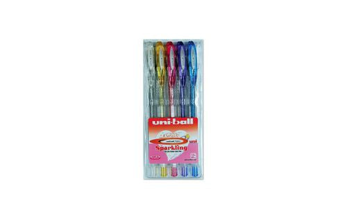 Uni-Ball Signo Sparkling – Tintenroller-Set, mit Kappe, 0,7 mm, farbig sortiert, 5er Etui, für Linkshänder