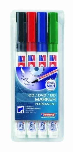 Edding CD/DVD/BD-Marker für CDs, DVDs und Blu-ray-Discs – rot, blau, grün, schwarz, 4er Pack