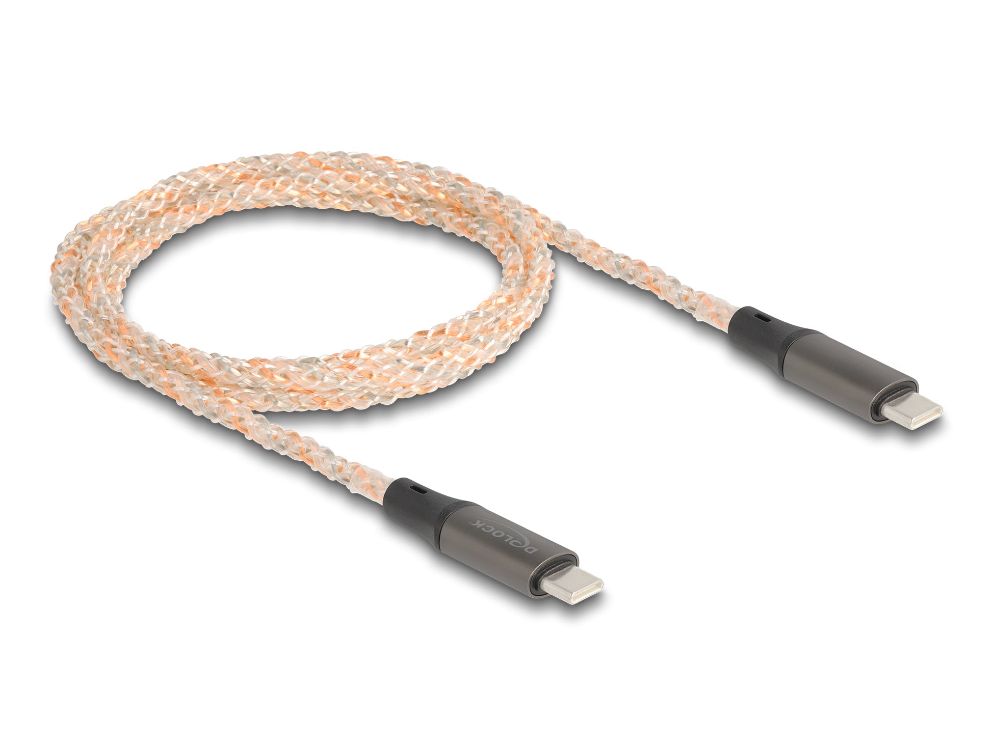 DeLOCK USB-C auf USB-C Kabel – USB 2.0 (480 Mbit/s) – 1,2 m – PD 100 W – RGB-Beleuchtung – Transparent