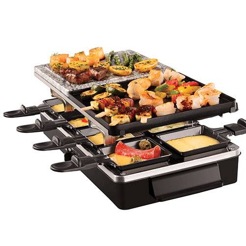 Russell Hobbs Raclette-Grill 3in1 – 8 Personen, Stein-Grillplatte, 1400 W – schwarz