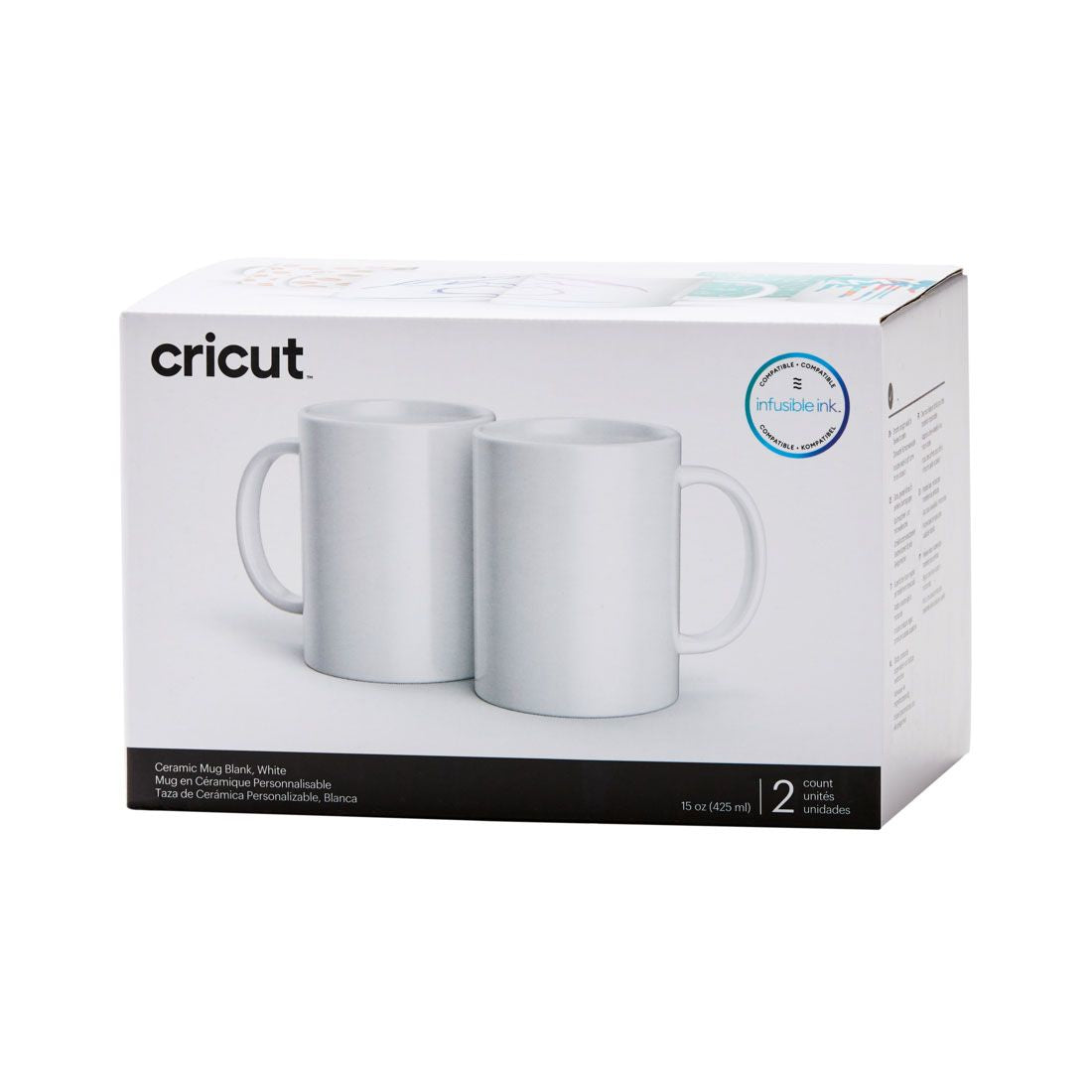Cricut Tasse – 0,44 l, Keramik, Weiss, 2 Stück, für Cricut Tassenpresse Mug Press