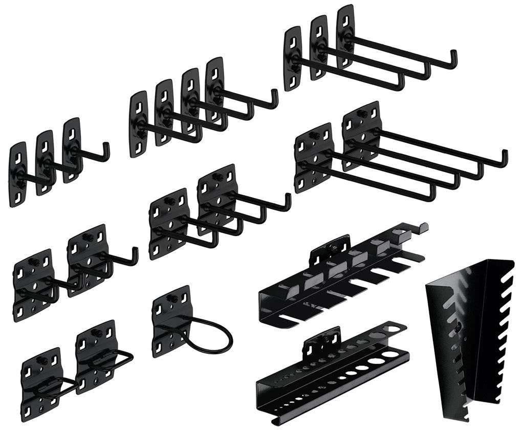 Kraftwerk Werkzeughalter-Set – 22-teilig, schwarz, Metall, für Lochwand