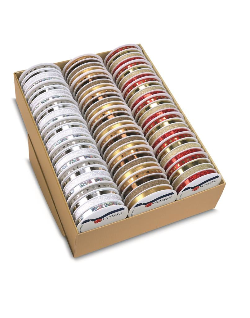 Pattberg Geschenkband Glitter Star Polyester – 10 mm × 20 m – glänzend – 1 Stk.