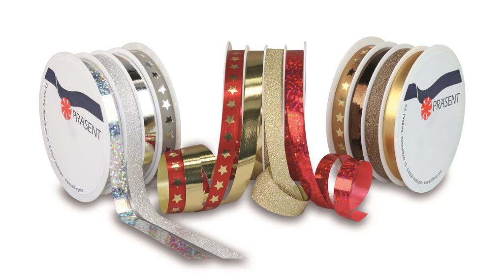 Pattberg Geschenkband Glitter Star Polyester – 10 mm × 20 m – glänzend – 1 Stk.