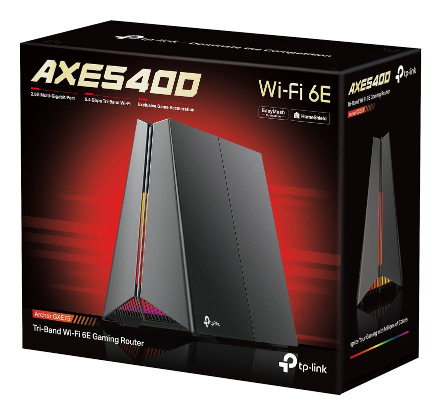 TP-Link Archer GXE75 WLAN-Router – Wi-Fi 6E (AXE5400), Tri-Band (2,4/5/6 GHz), 2,5GbE, 5× RJ-45, USB 3.2