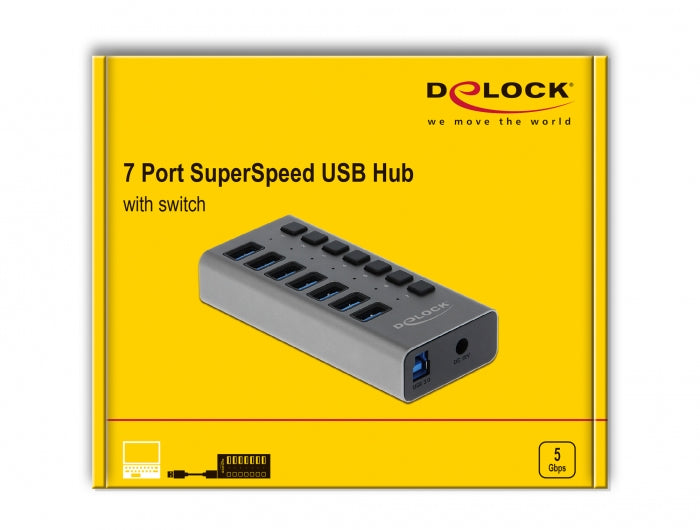 DeLOCK USB-Hub – USB 3.0, 7× USB-A, für Windows/Mac