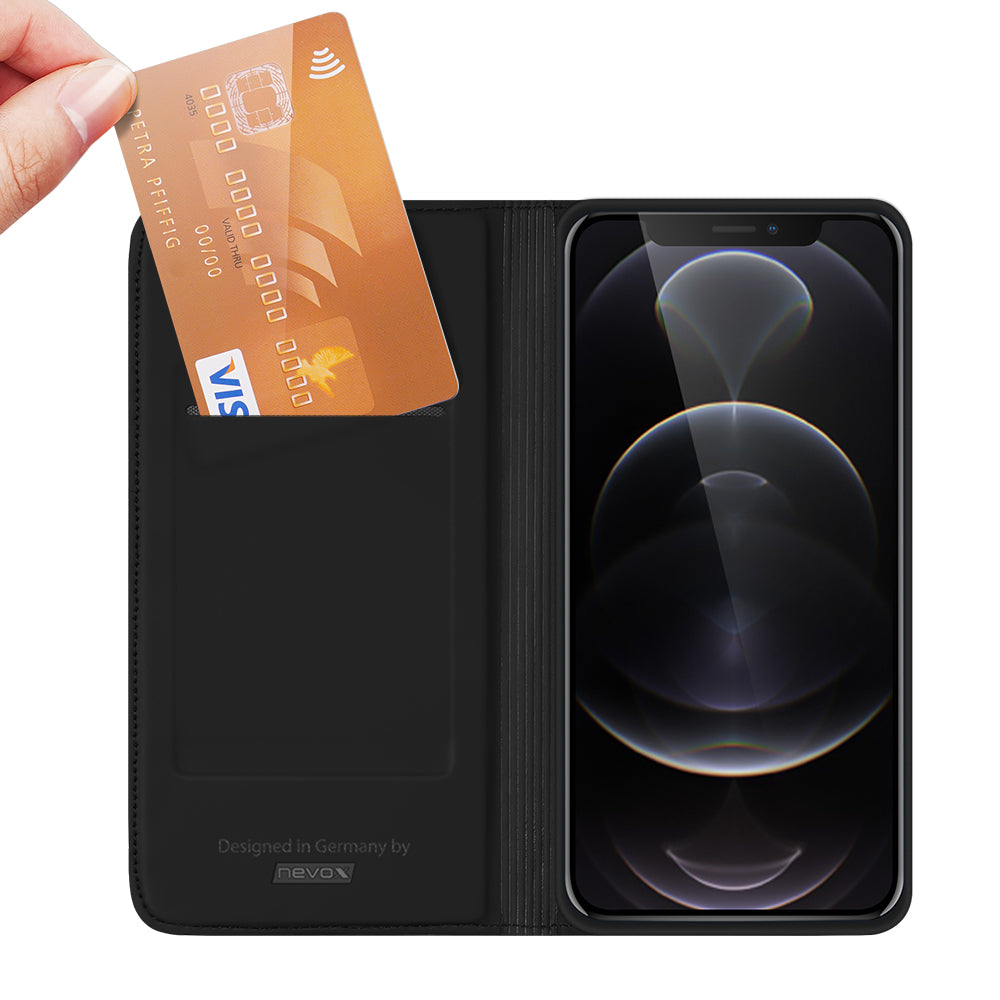 nevox Vario Series Wallethülle – für Apple iPhone 15 Pro, mit Ständer, 1 Kartenfach, PU+TPU, Schwarz