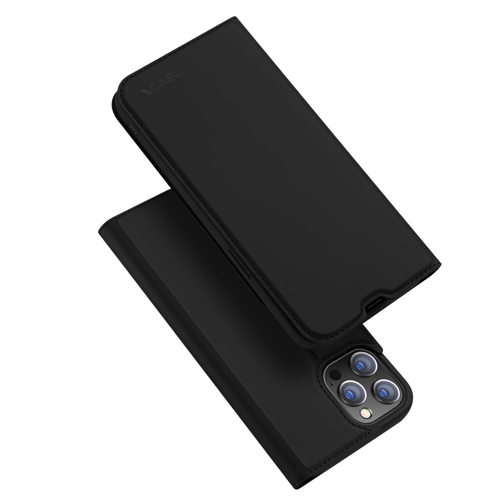 nevox Vario Series Wallethülle – für Apple iPhone 15 Pro, mit Ständer, 1 Kartenfach, PU+TPU, Schwarz