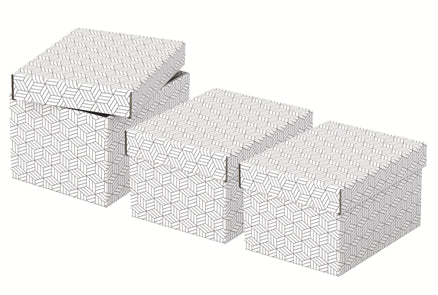 Esselte Archivschachtel A5 – mit Deckel, 200 × 150 × 255 mm, weiss, Karton, 3er Pack